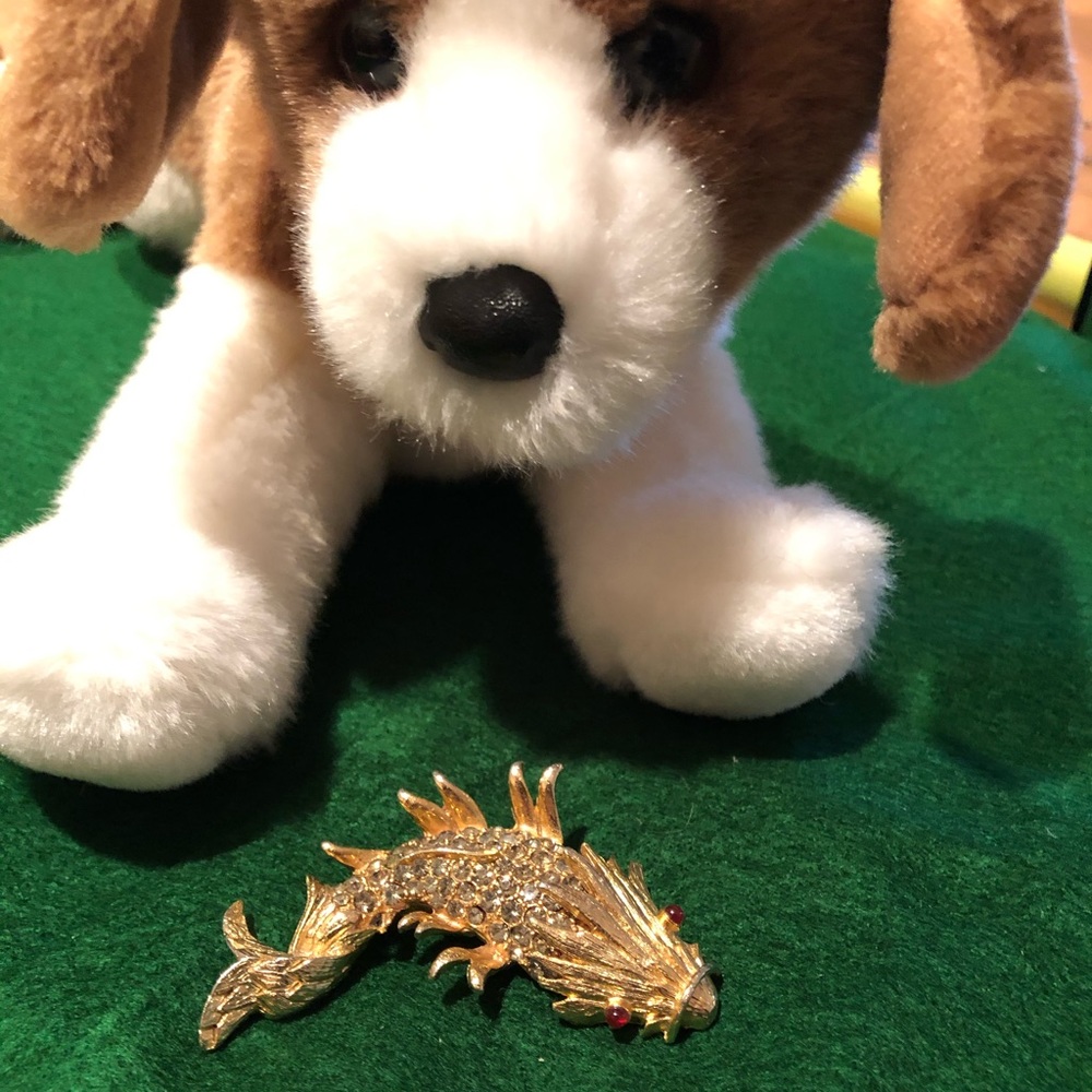 Gold Fish Pin Accented With Stones - Vintage